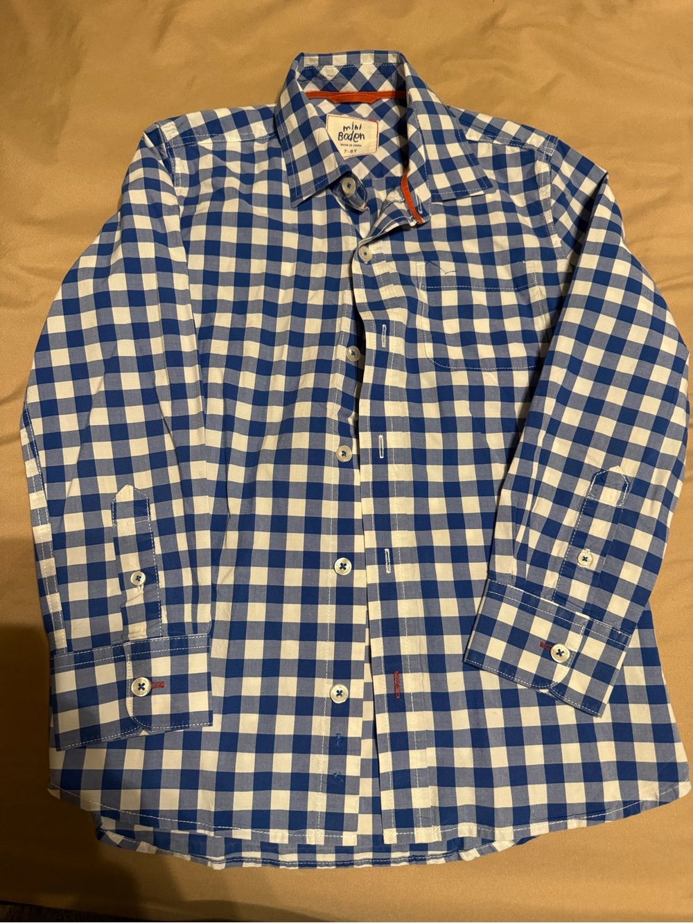 Mini Boden Blue and White Gingham Button-Down Shirt